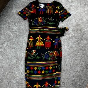 Vintage WNY 80s Colorful Faux Wrap Pencil Dress Size 8